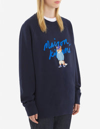 Sweatshirt à col rond avec impression et inscription - Navy