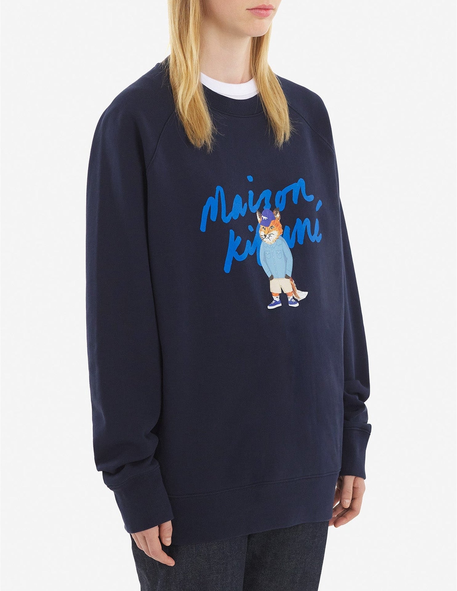 Sweatshirt à col rond avec impression et inscription - Navy
