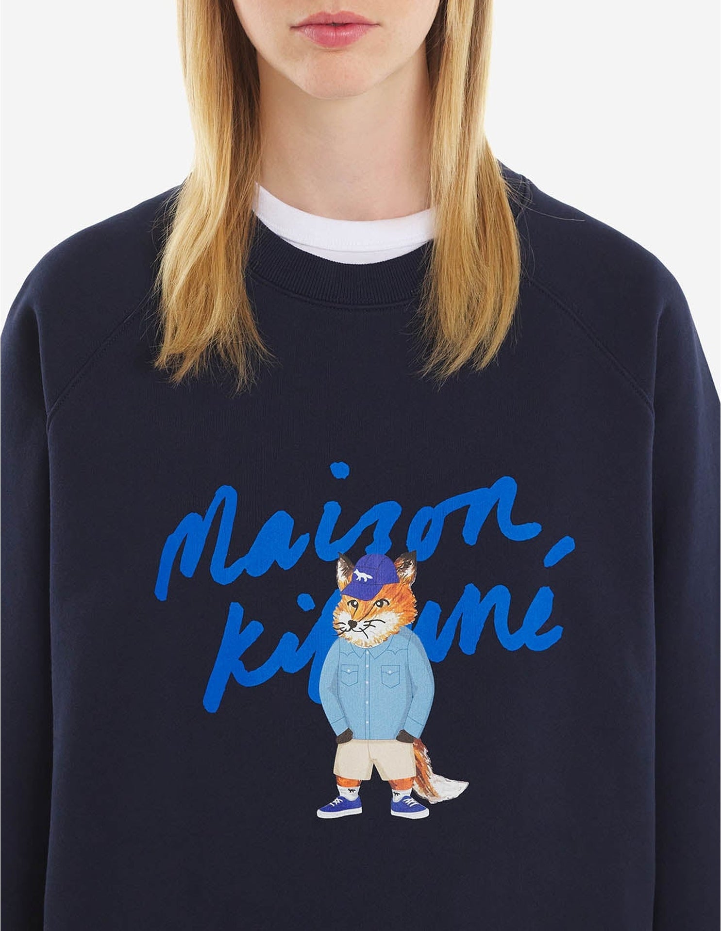 Sweatshirt à col rond avec impression et inscription - Navy