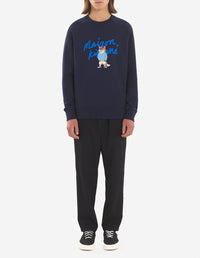Sweatshirt à col rond avec impression et inscription - Navy