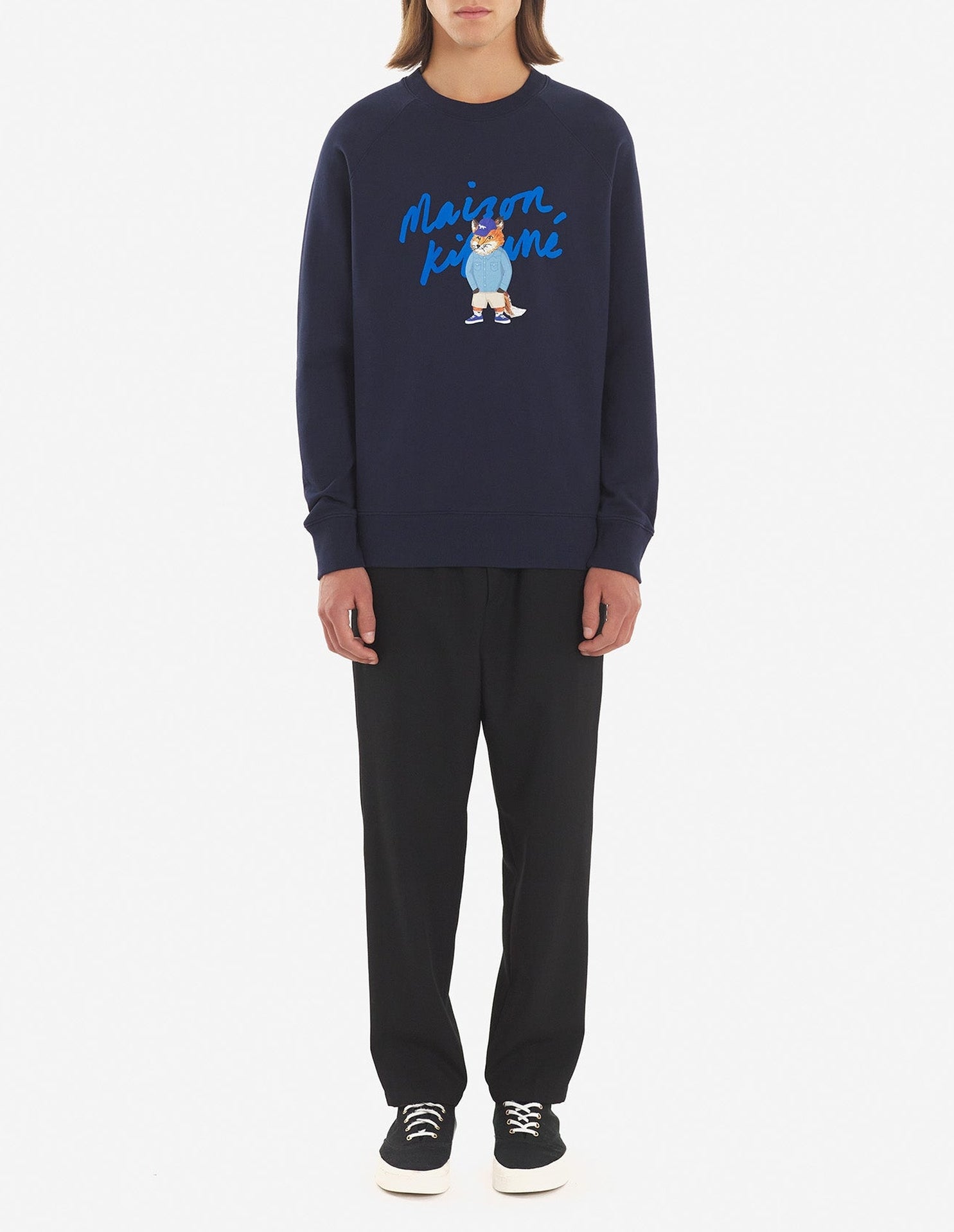Sweatshirt à col rond avec impression et inscription - Navy
