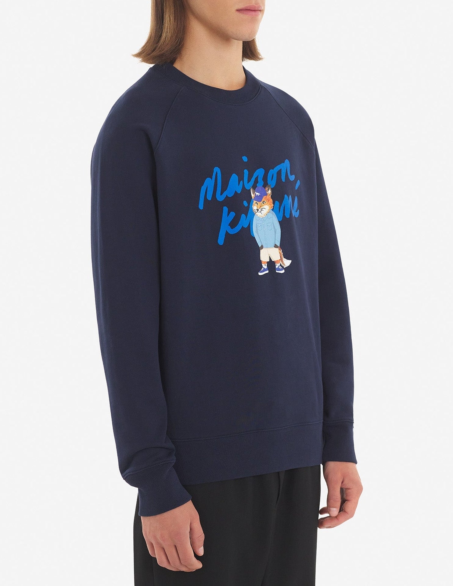 Sweatshirt à col rond avec impression et inscription - Navy