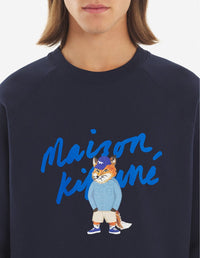 Sweatshirt à col rond avec impression et inscription - Navy