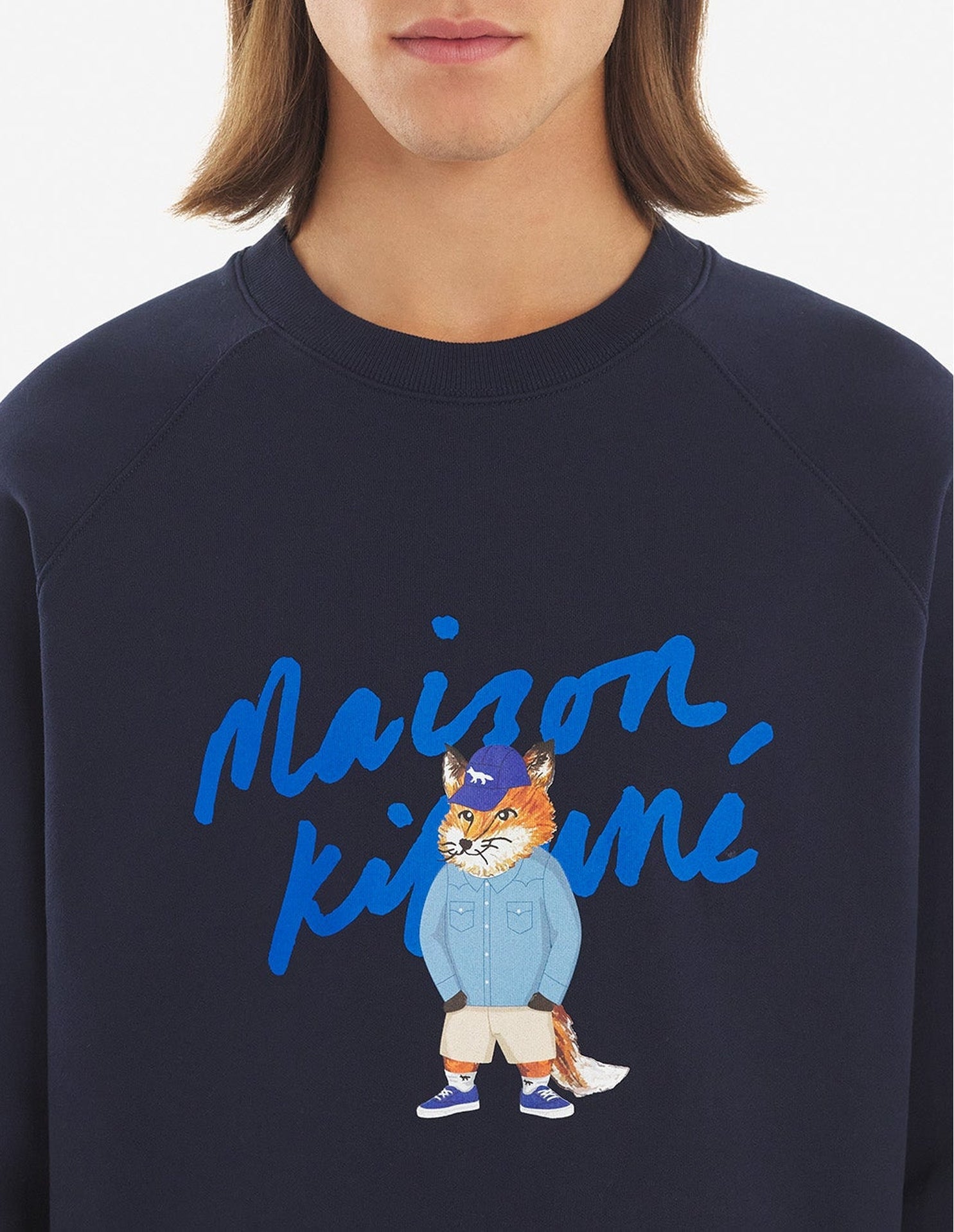Sweatshirt à col rond avec impression et inscription - Navy