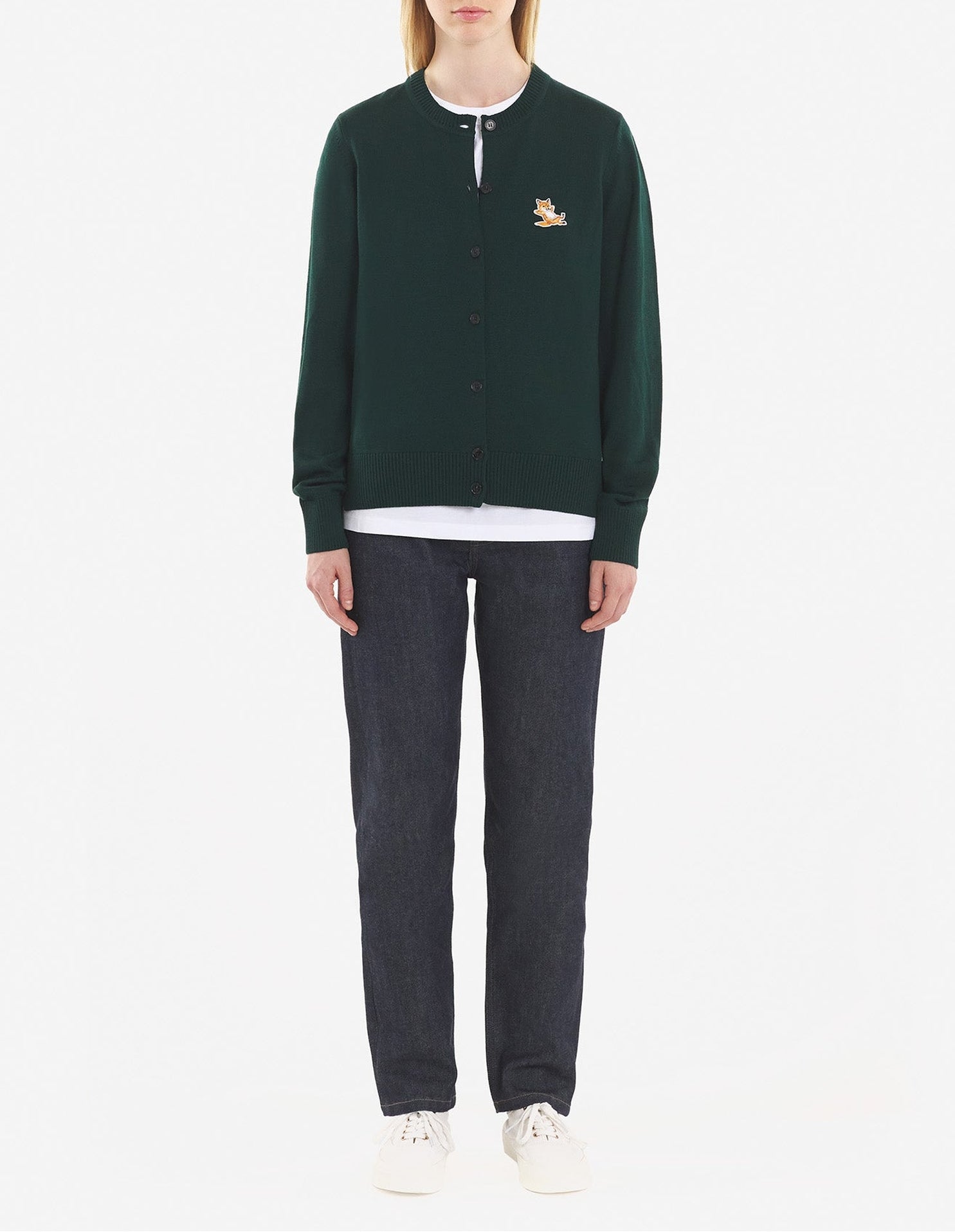 Cardigan avec écusson en laine - Deep Green