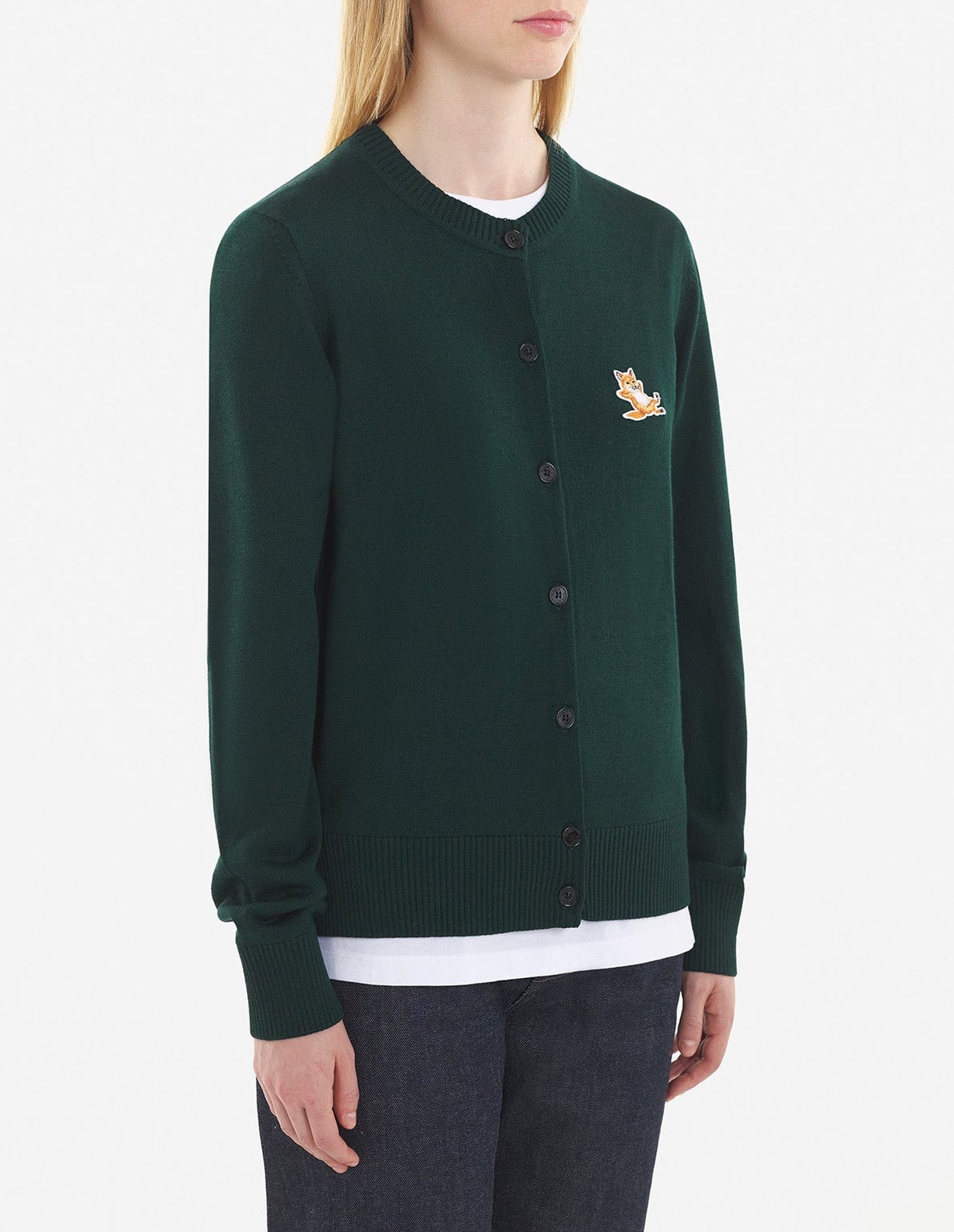 Cardigan avec écusson en laine - Deep Green