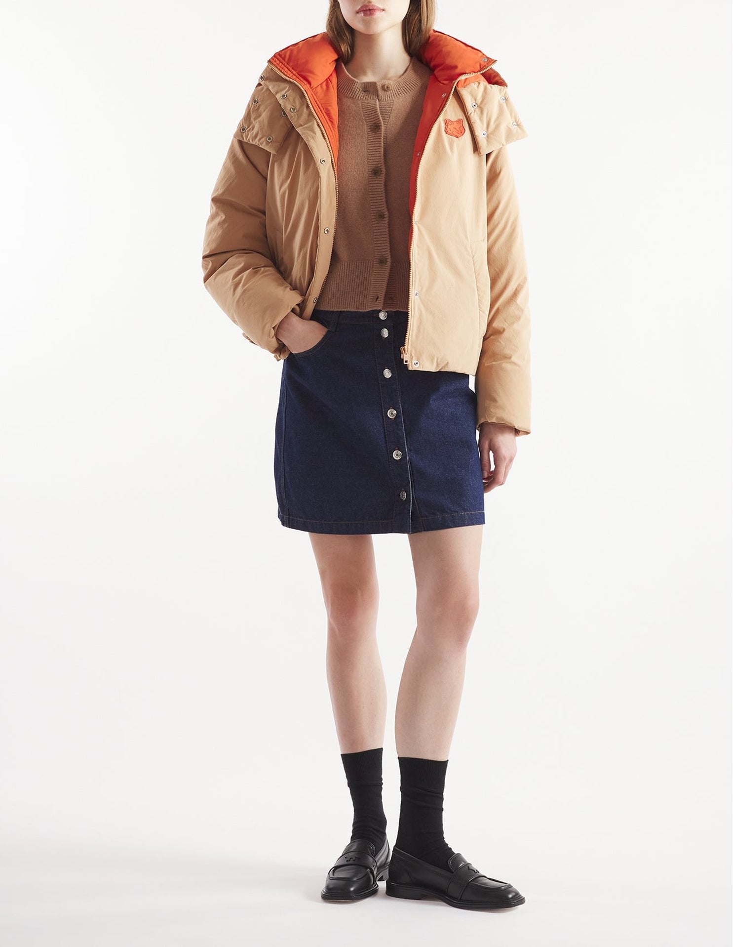 Removable fleece hooded jacket - Cappuccino
