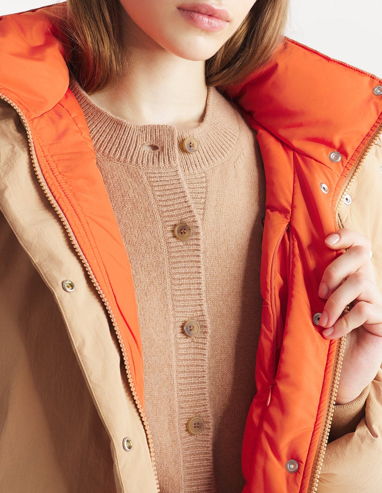 Removable fleece hooded jacket - Cappuccino