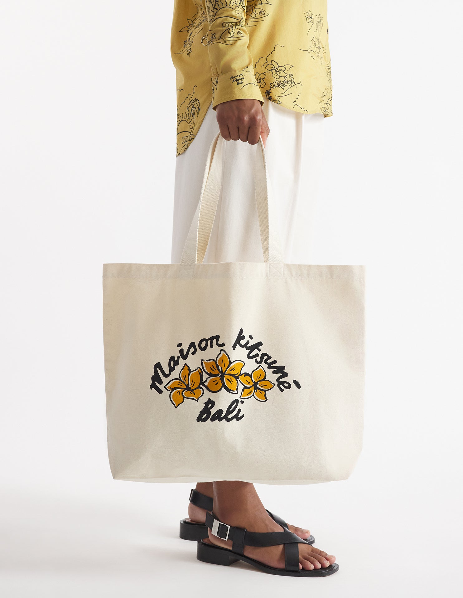 Printed fabric tote bag - Light Beige