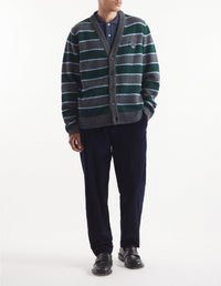 Wool striped cardigan - Bottle Blue Charcoal