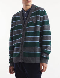 Bold Fox Head wool stripe cardigan - Bottle Blue Charcoal