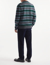 Bold Fox Head wool stripe cardigan - Bottle Blue Charcoal