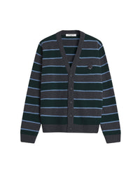 Bold Fox Head wool stripe cardigan - Bottle Blue Charcoal