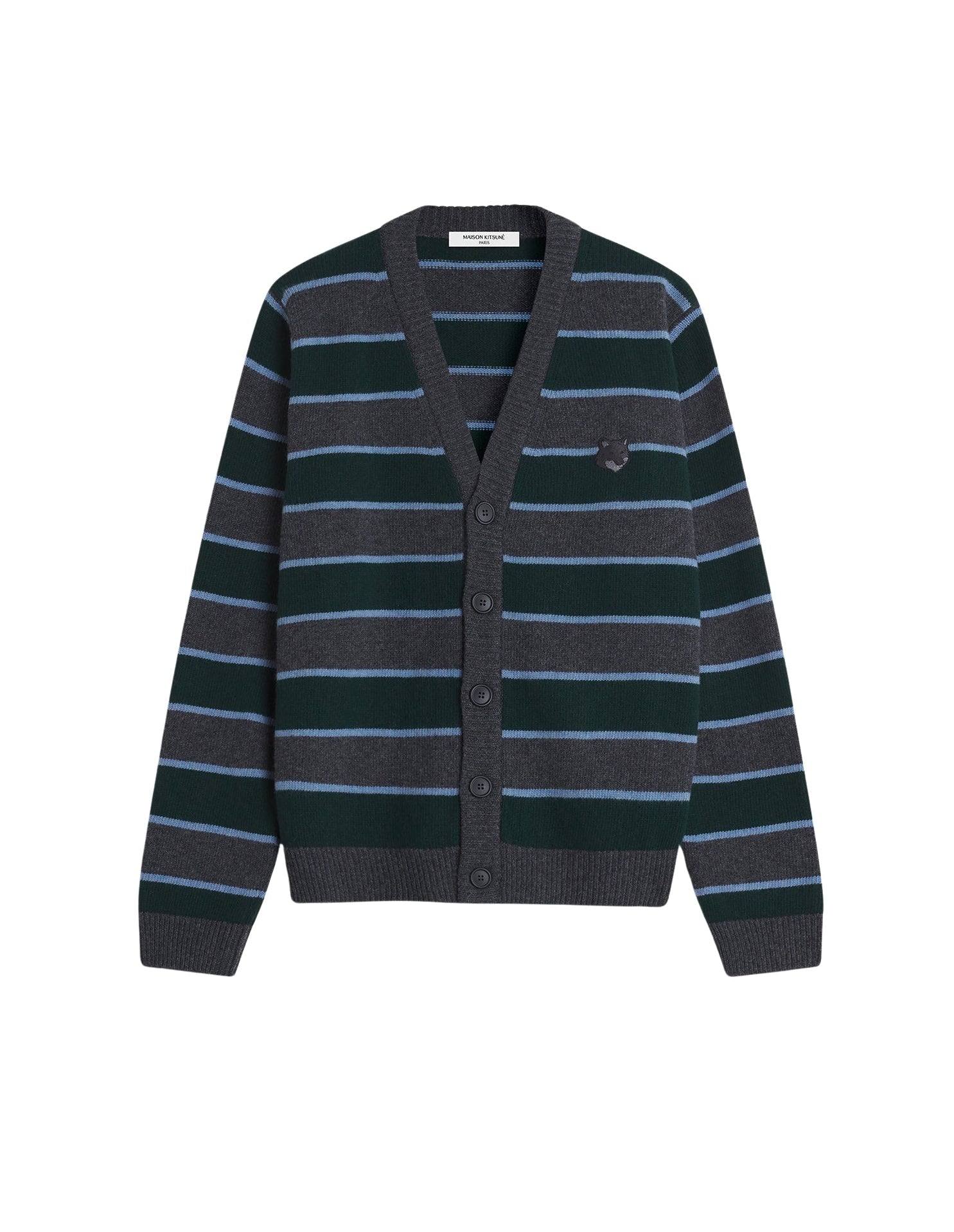Bold Fox Head wool stripe cardigan - Bottle Blue Charcoal
