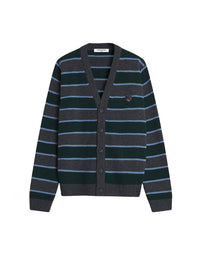 Wool striped cardigan - Bottle Blue Charcoal