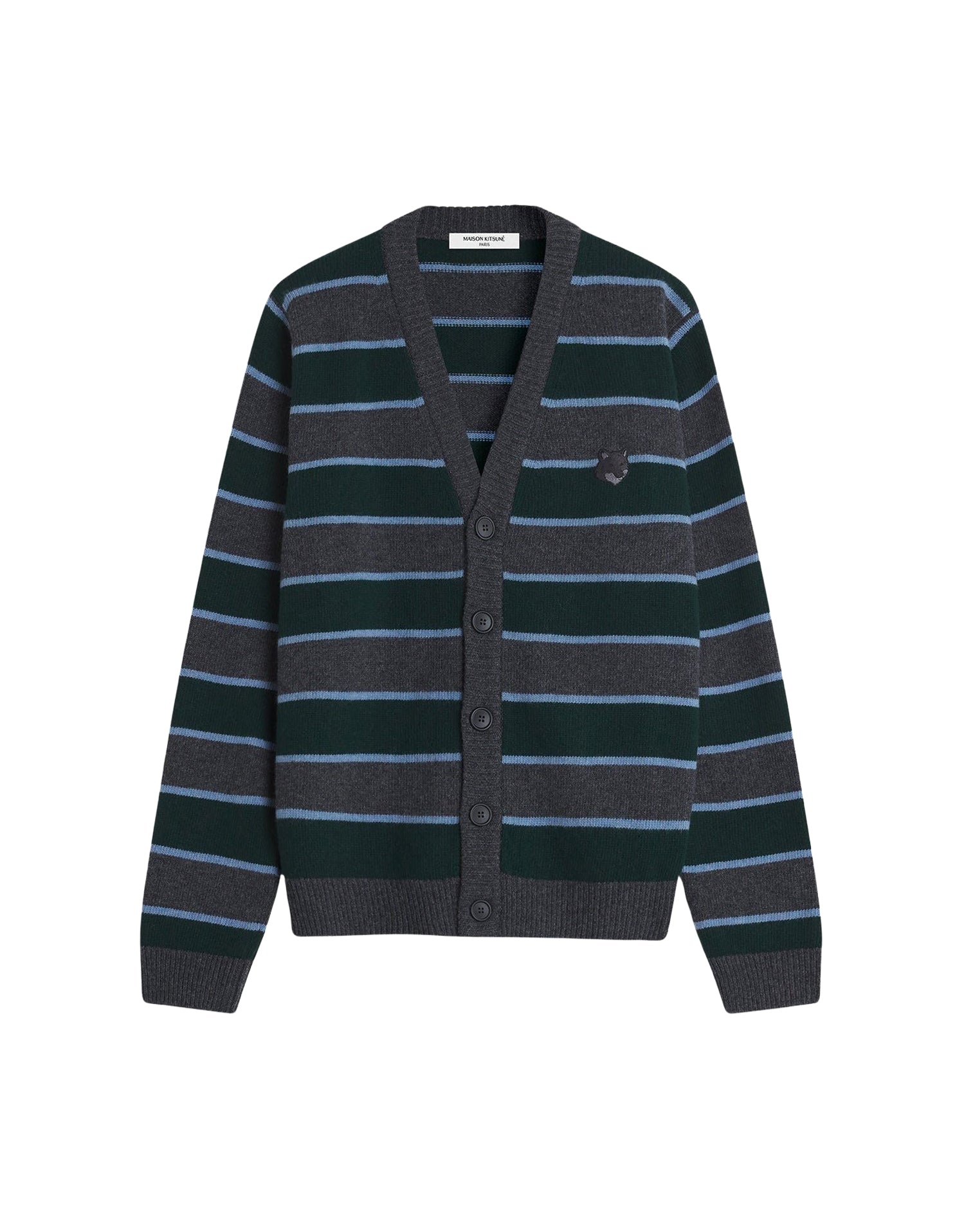Wool striped cardigan - Bottle Blue Charcoal