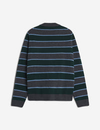 Bold Fox Head wool stripe cardigan - Bottle Blue Charcoal