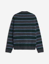 Wool striped cardigan - Bottle Blue Charcoal