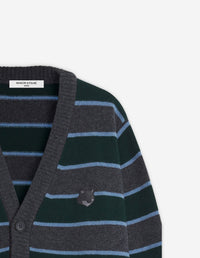Bold Fox Head wool stripe cardigan - Bottle Blue Charcoal