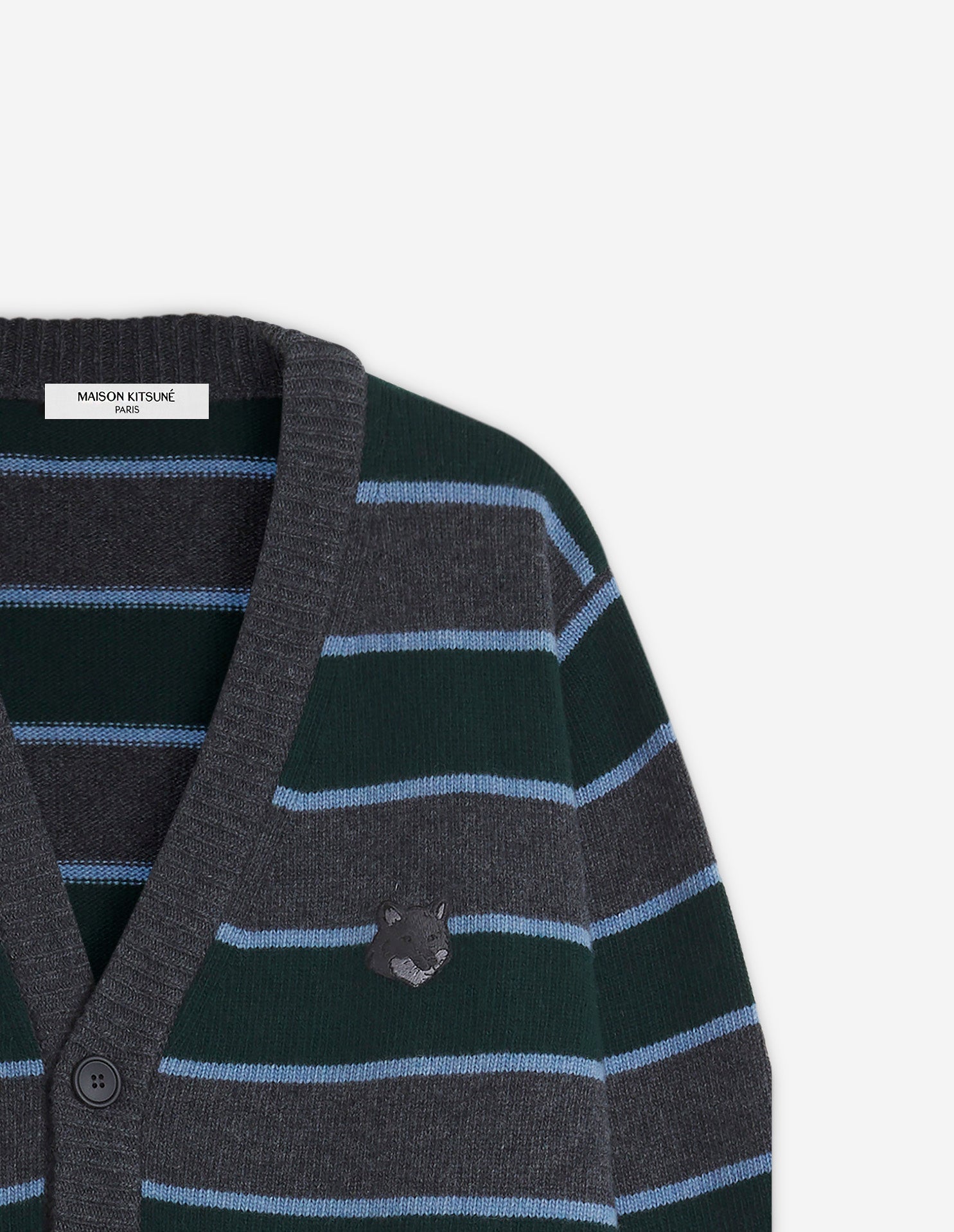 Bold Fox Head wool stripe cardigan - Bottle Blue Charcoal