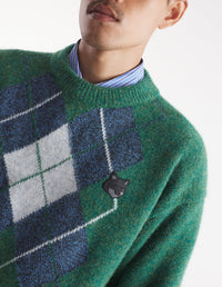 Bold Fox Head Fox pullover with wool badge - Bottle Blue Charcoal