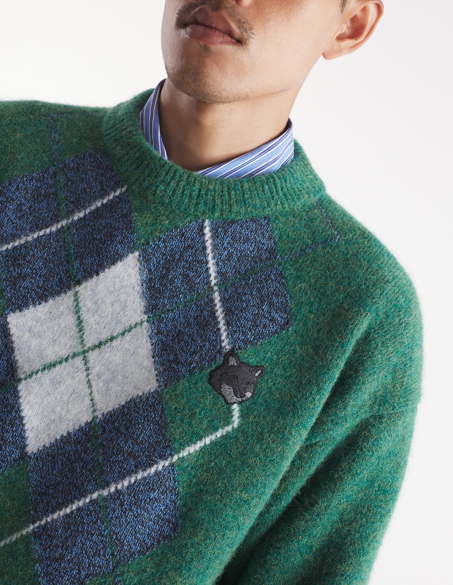 Bold Fox Head Fox pullover with wool badge - Bottle Blue Charcoal