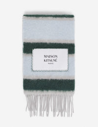 Wool striped scarf - Bottle Blue Charcoal