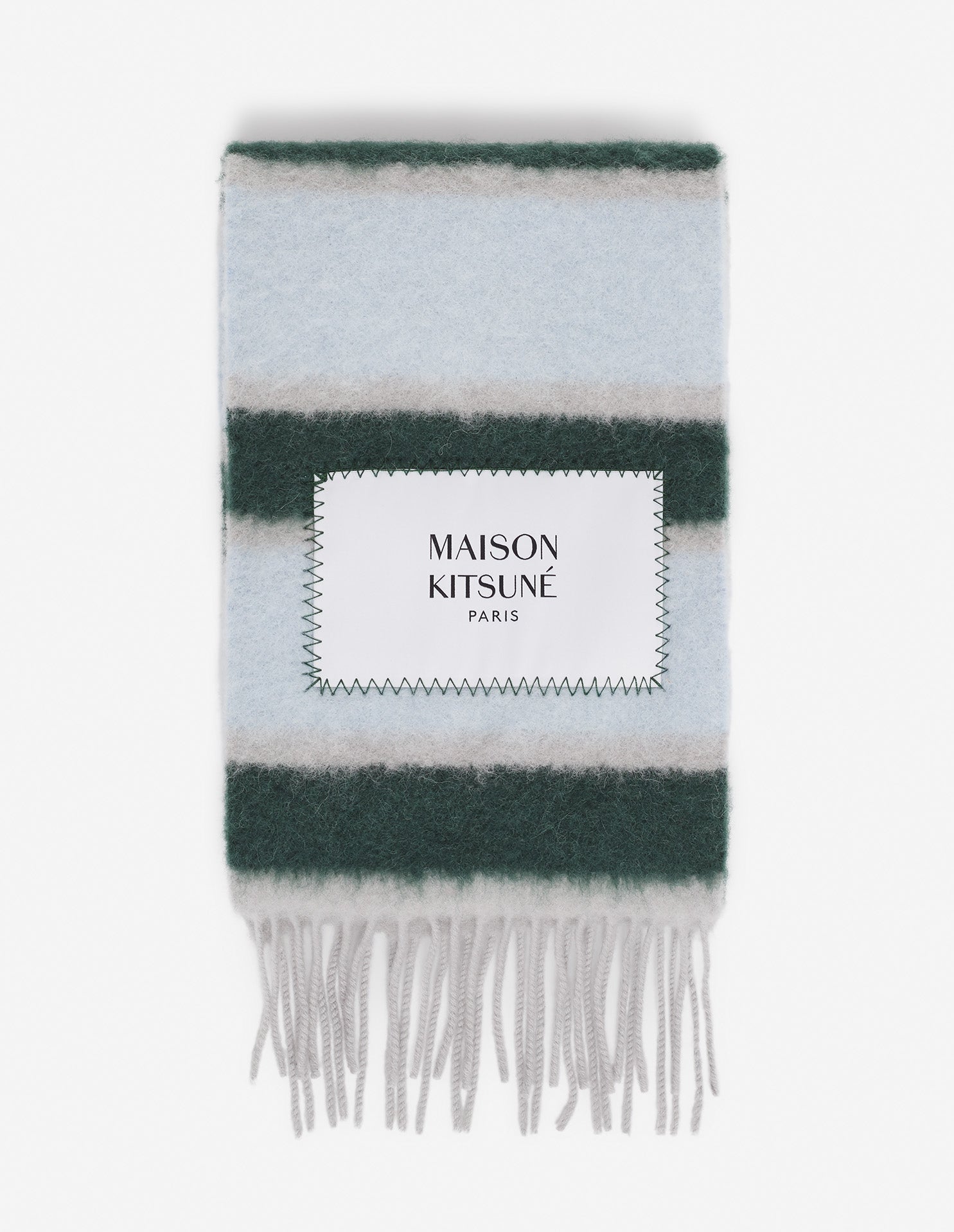 Wool striped scarf - Bottle Blue Charcoal