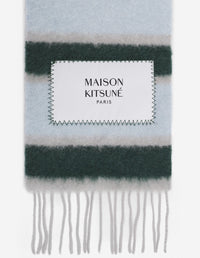 Wool striped scarf - Bottle Blue Charcoal