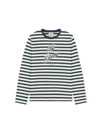 Striped long-sleeved Coffee Cup T-shirt - Navy & white