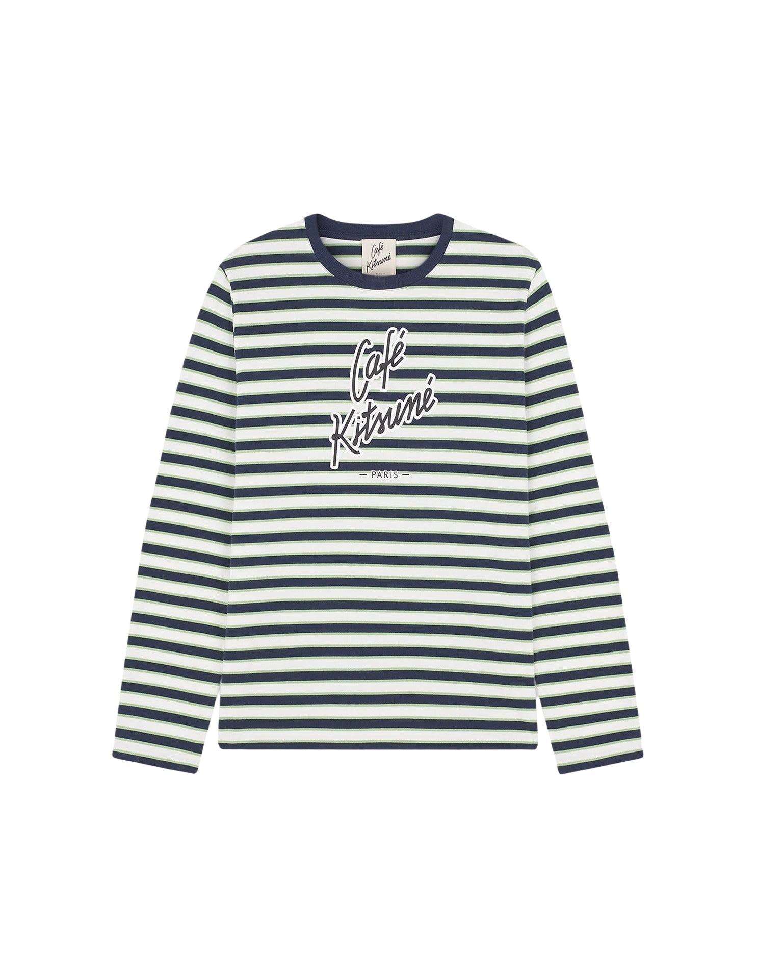 Striped long-sleeved Coffee Cup T-shirt - Navy & white