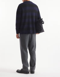 Cardigan rayé Fox Festive en laine - Black & Ink Blue