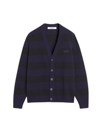 Cardigan rayé Fox Festive en laine - Black & Ink Blue