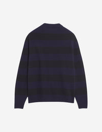 Cardigan rayé Fox Festive en laine - Black & Ink Blue