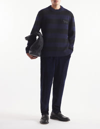 Fox wool stripe jumper - Black & Ink Blue