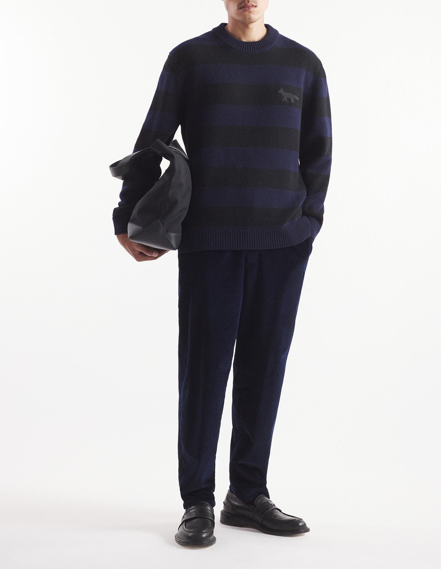 Fox wool stripe jumper - Black & Ink Blue