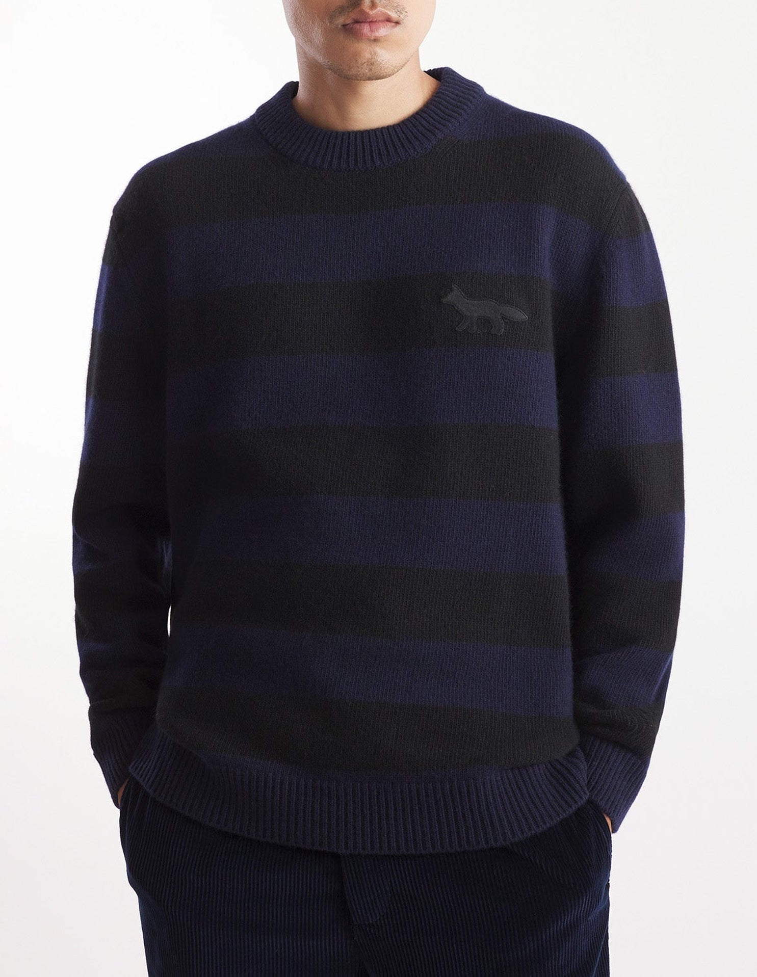 Fox wool stripe jumper - Black & Ink Blue