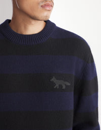 Fox wool stripe jumper - Black & Ink Blue