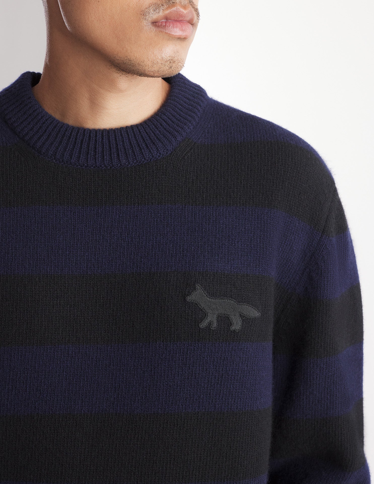 Fox wool stripe jumper - Black & Ink Blue