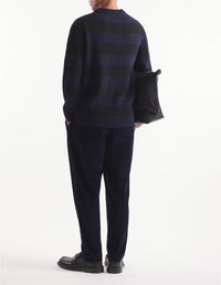 Fox wool stripe jumper - Black & Ink Blue