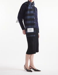 Festive striped wool scarf - Black & Ink Blue