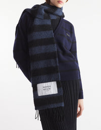 Festive striped wool scarf - Black & Ink Blue