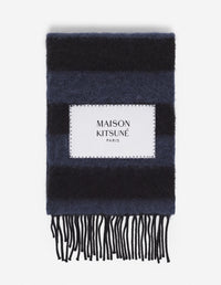 Festive striped wool scarf - Black & Ink Blue