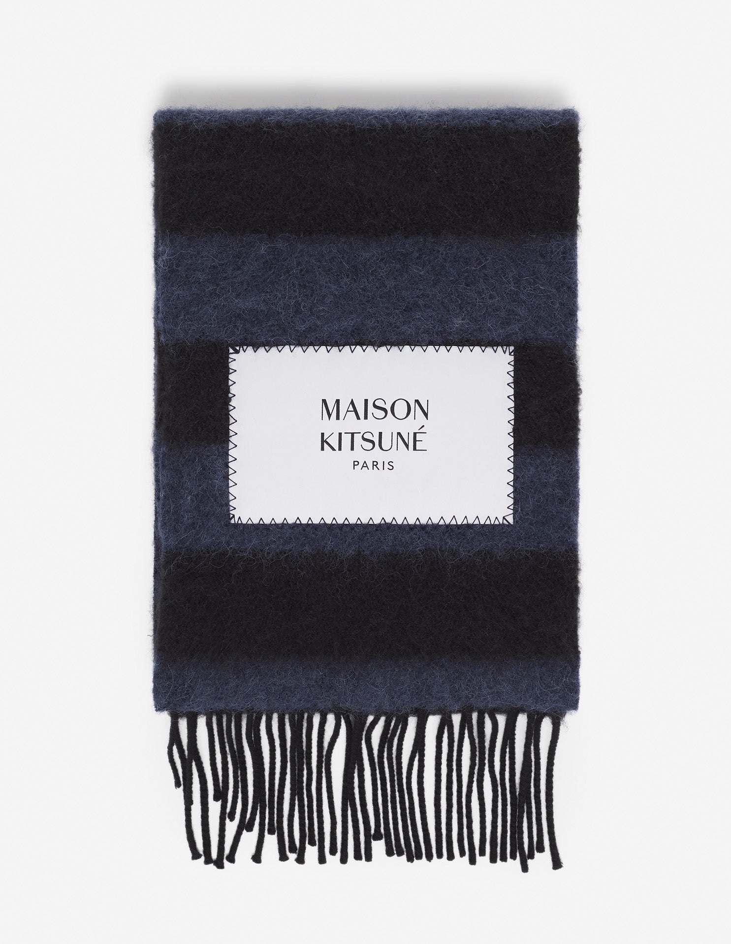 Festive striped wool scarf - Black & Ink Blue