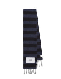 Festive striped wool scarf - Black & Ink Blue