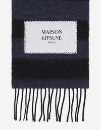 Festive striped wool scarf - Black & Ink Blue