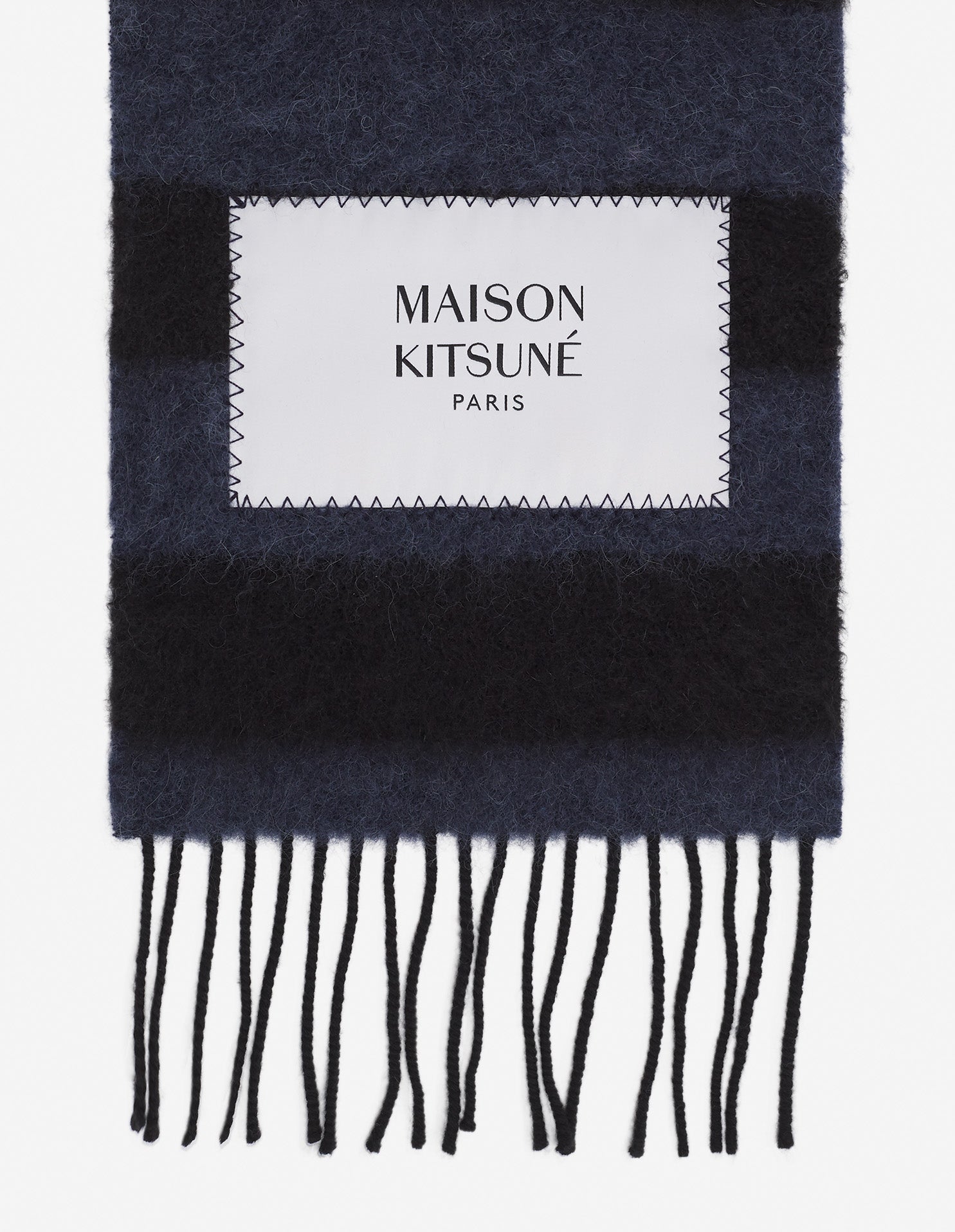 Festive striped wool scarf - Black & Ink Blue