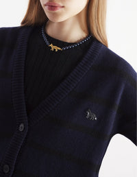 Cardigan à rayures en laine - Black & Ink Blue