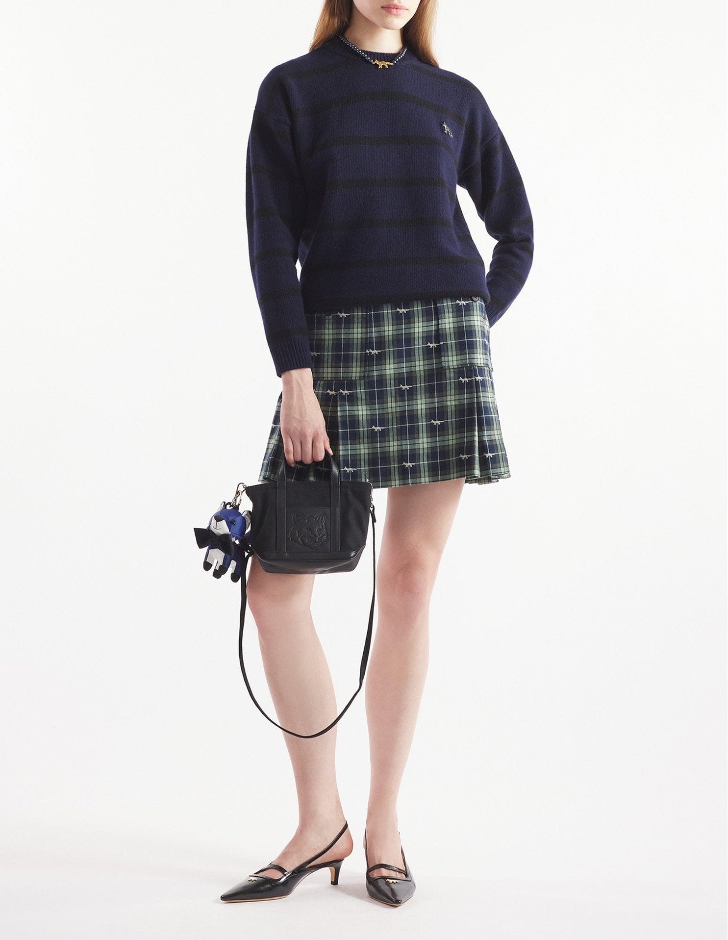 Pull Fox à rayures en laine - Black & Ink Blue