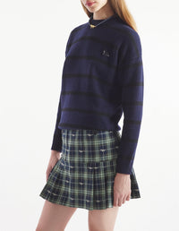 Pull Fox à rayures en laine - Black & Ink Blue